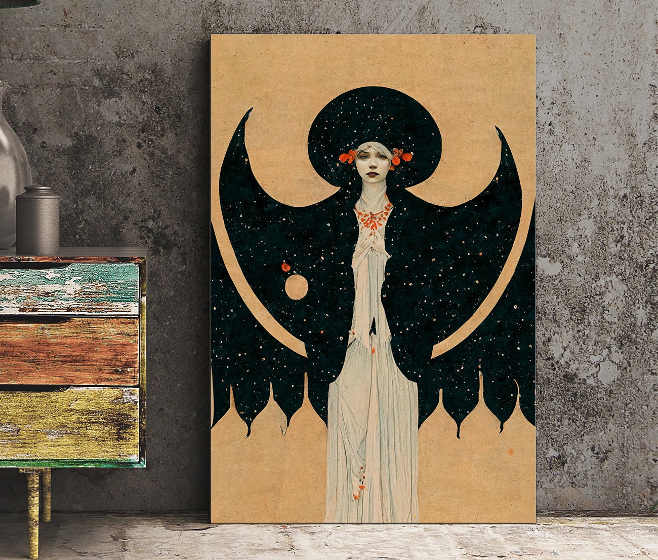 Deco - Art Nouveau Goddess - Poster Bohemian - Goddess Print Large Artwork Hippie Lady - Lilith Goddess