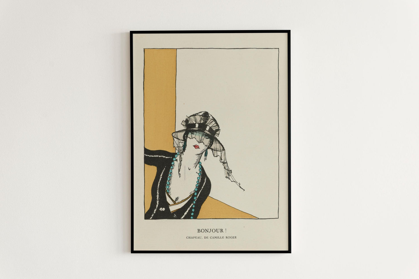 Deco Fashion Print - Bonjour - Art Nouveau Goddess - French Poster - Yellow and Black