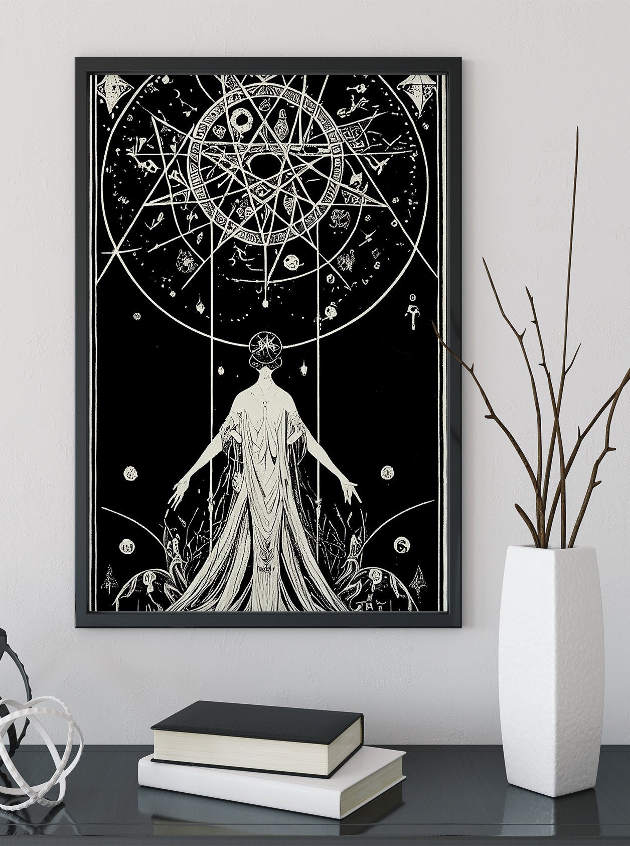 Deco -Pagan Goddess - Poster Bohemian - Goddess Print Large Artwork Hippie Lady - Harry Clarke Inspired Goddess