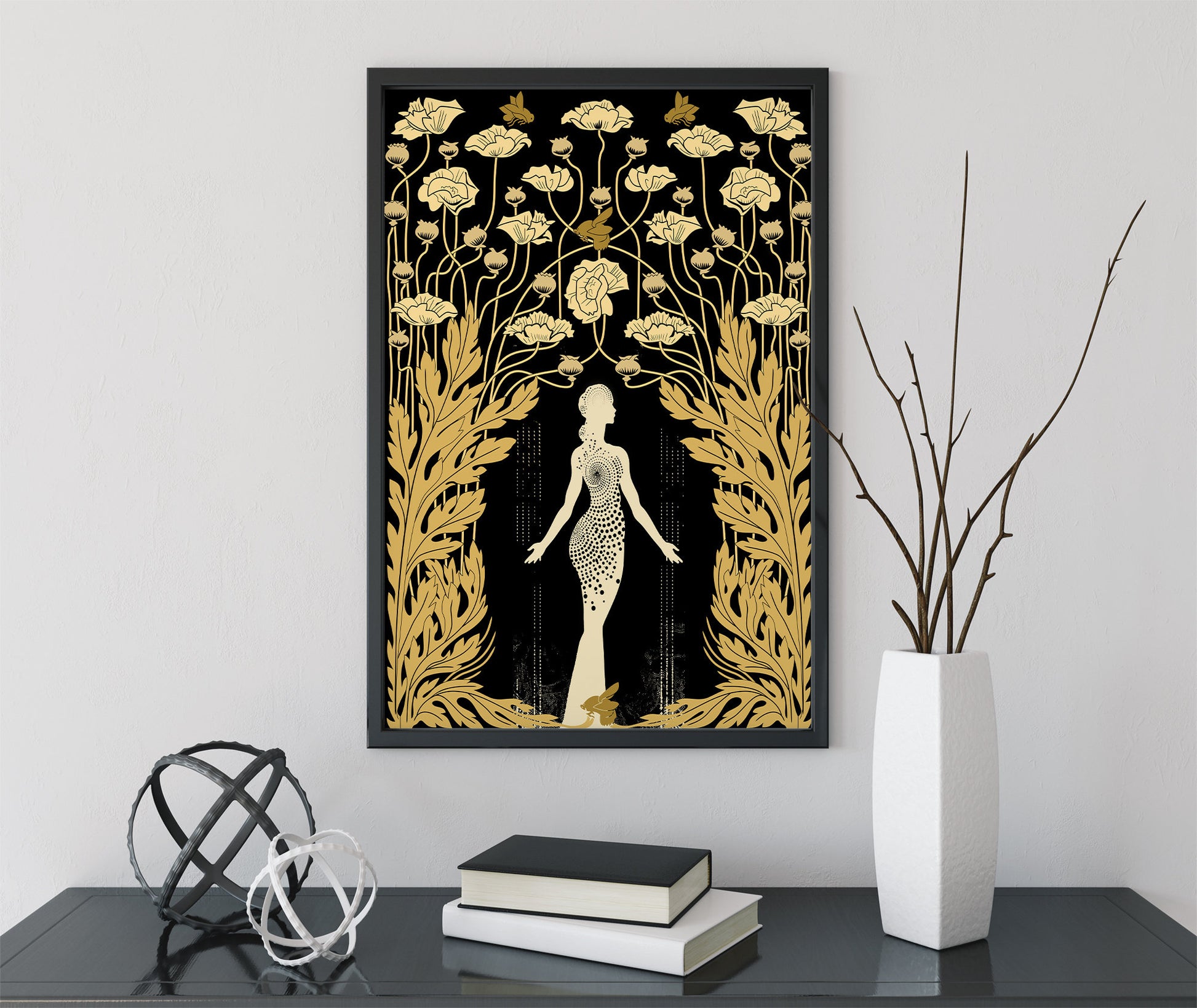 Demeter - Goddess - Deco - Art Nouveau Goddess - Poster Bohemian - Goddess Print Large - Black and Gold Print