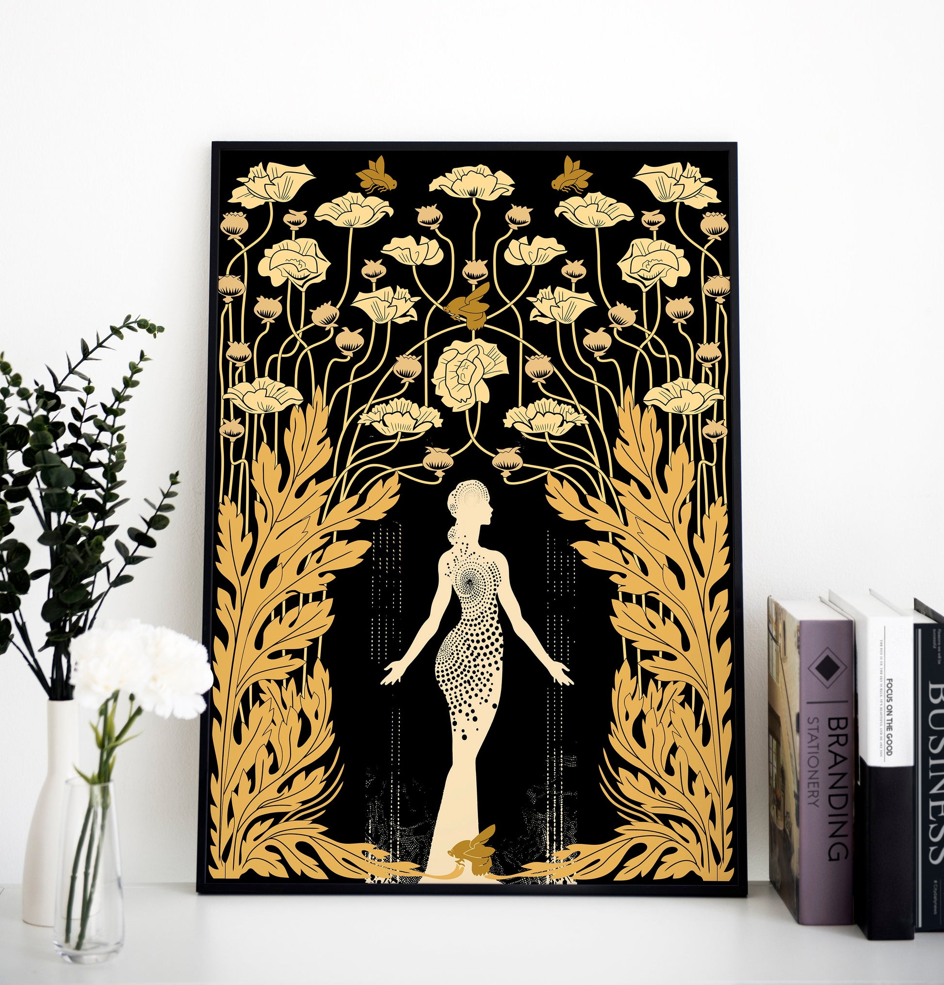 Demeter - Goddess - Deco - Art Nouveau Goddess - Poster Bohemian - Goddess Print Large - Black and Gold Print