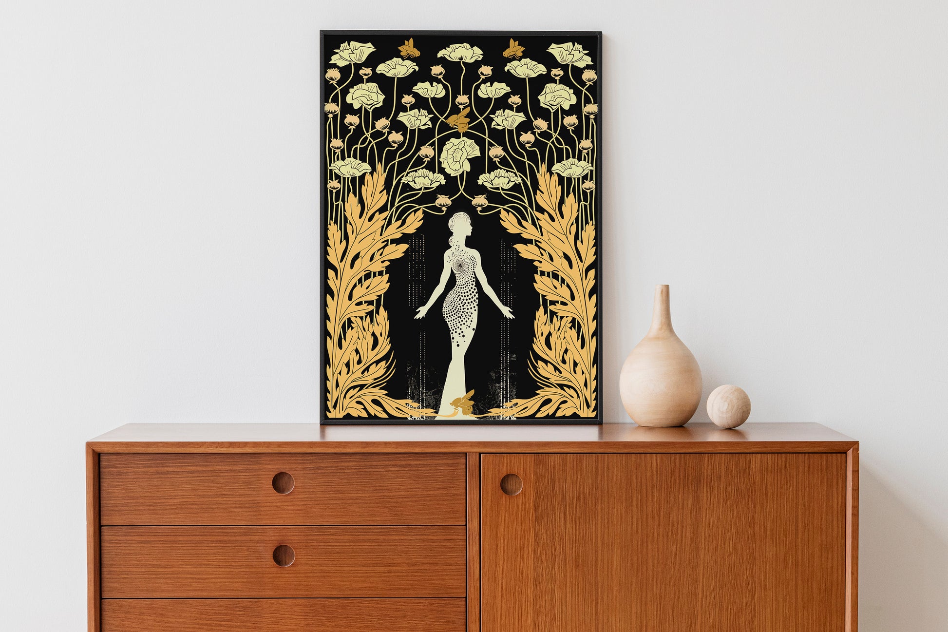 Demeter - Goddess - Deco - Art Nouveau Goddess - Poster Bohemian - Goddess Print Large - Black and Gold Print