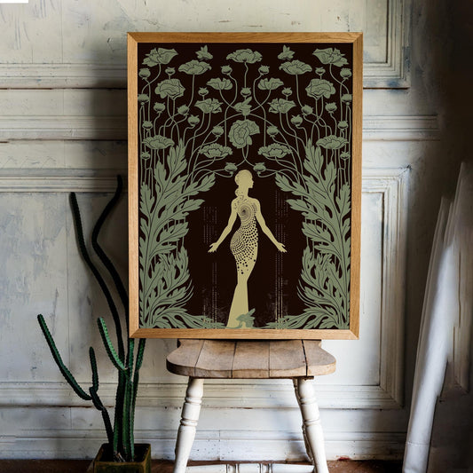 Demeter - Goddess - Deco - Art Nouveau Goddess - Poster Bohemian - Goddess Print Large - Beige and Sage Green