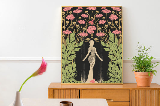 Demeter Goddess Deco Art Nouveau Poster Large Pink And Green Bohemian Wall Art For Living Room by My Store