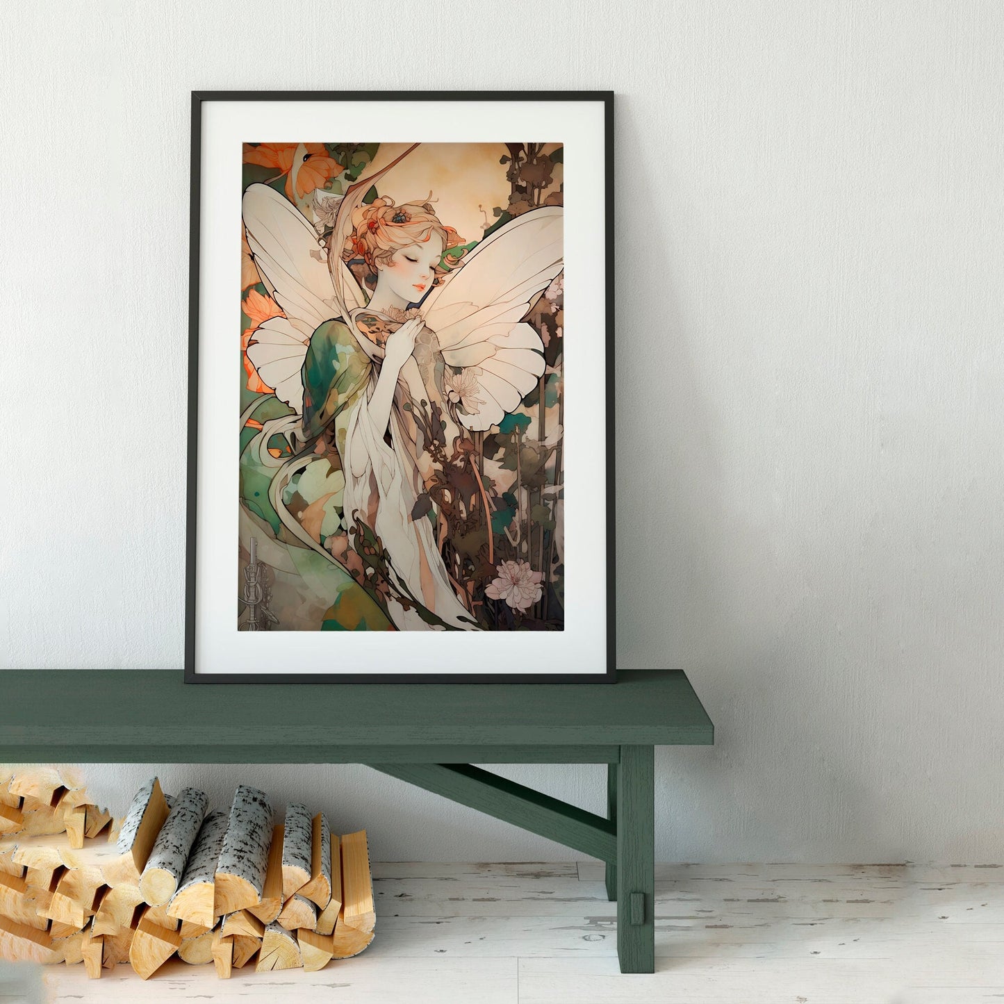 Fairy Poster - Vintage Fairy Art - Beige and Green Fairy Art - Fairy Lovers Gift - Mystical Fairy