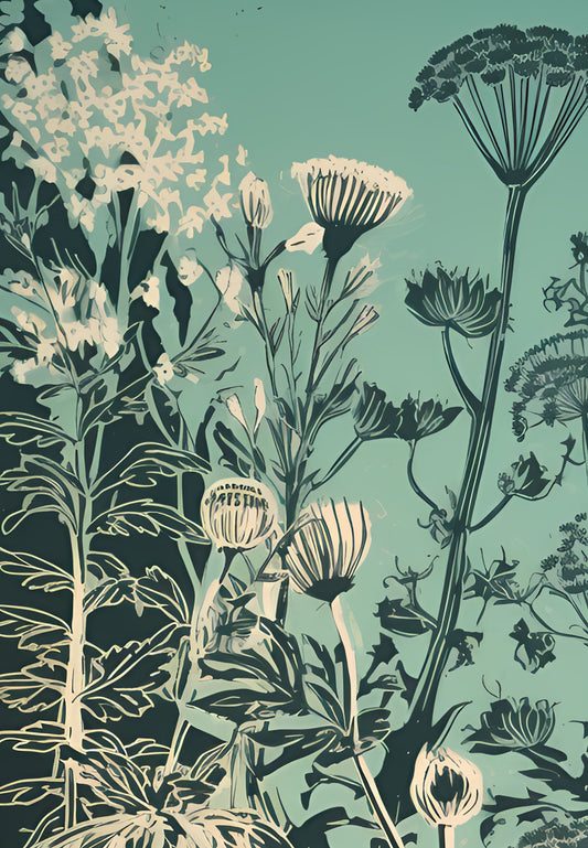 Floral Botanical Print Vintage Green And Black Large Artwork by My Store