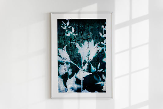 Grunge Botanical Print Cyanotype Blue Green Gothic Decor by My Store