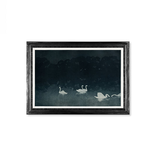 Moody Vintage Print - Swans - Large Artwork - Dark Blue - Les Cygnes (1899) by Francis Jourdain