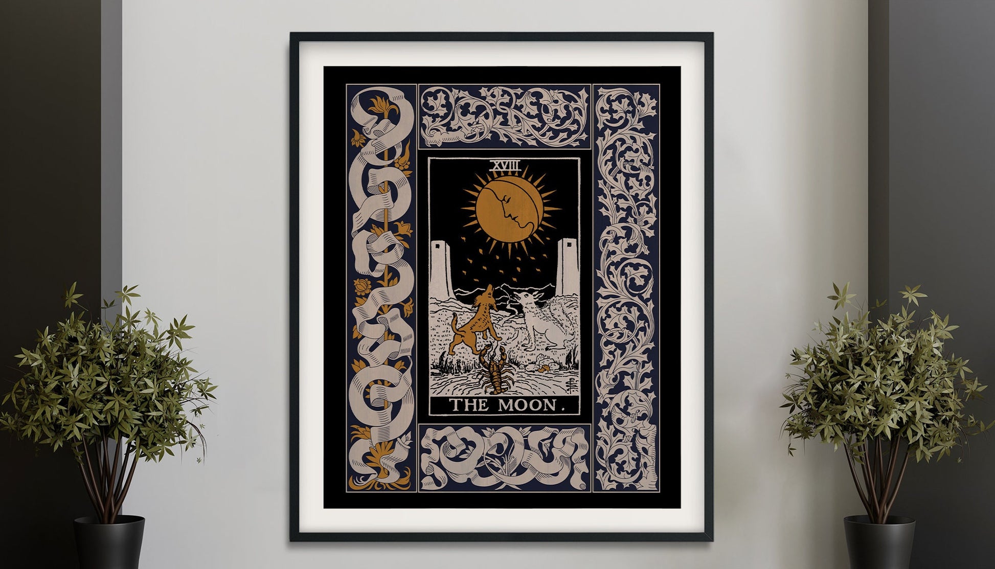 Vintage Moon Tarot Print - Moon Tarot Poster - Art Deco Tarot - Nouveau Moon Card