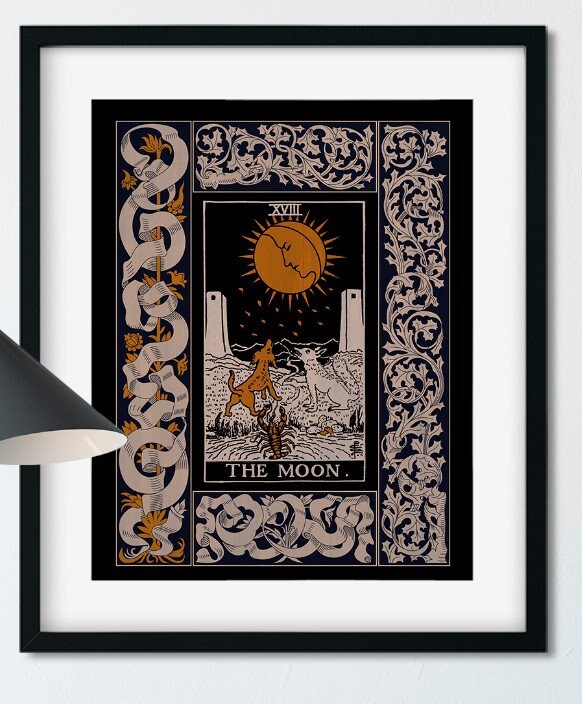 Vintage Moon Tarot Print - Moon Tarot Poster - Art Deco Tarot - Nouveau Moon Card