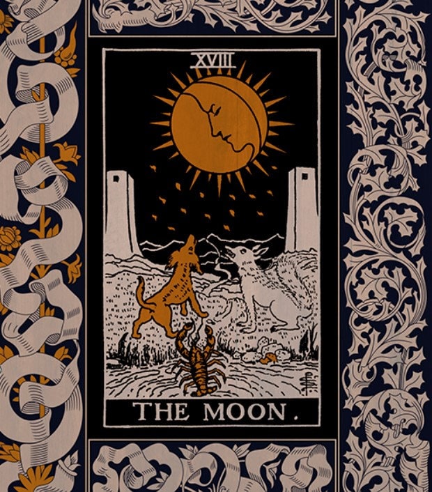Vintage Moon Tarot Print - Moon Tarot Poster - Art Deco Tarot - Nouveau Moon Card