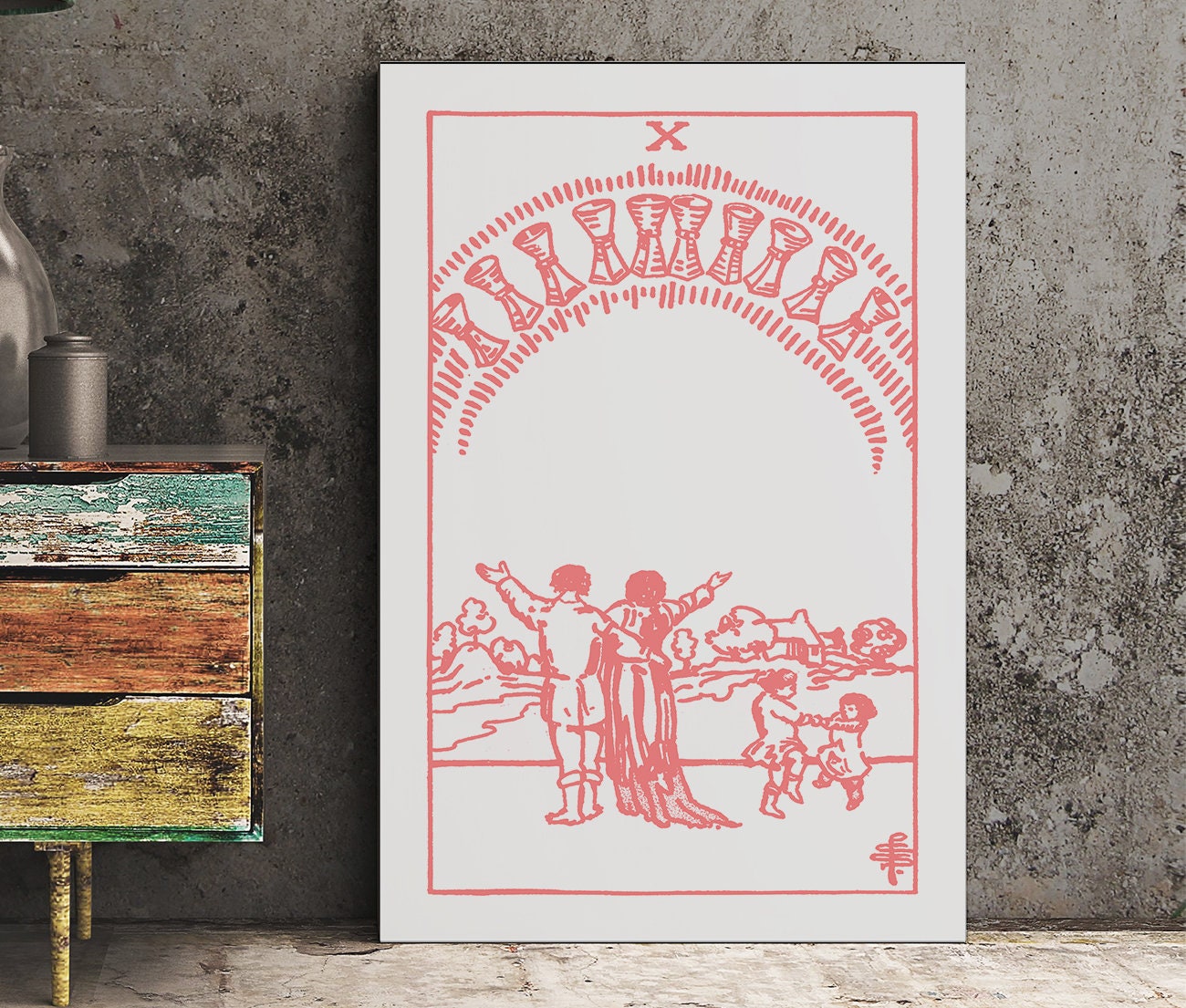 10 of Cups - Tarot Card Print - The Ten of Cups Card Poster, No Frame, showcasing family joy and emotional fulfillment.