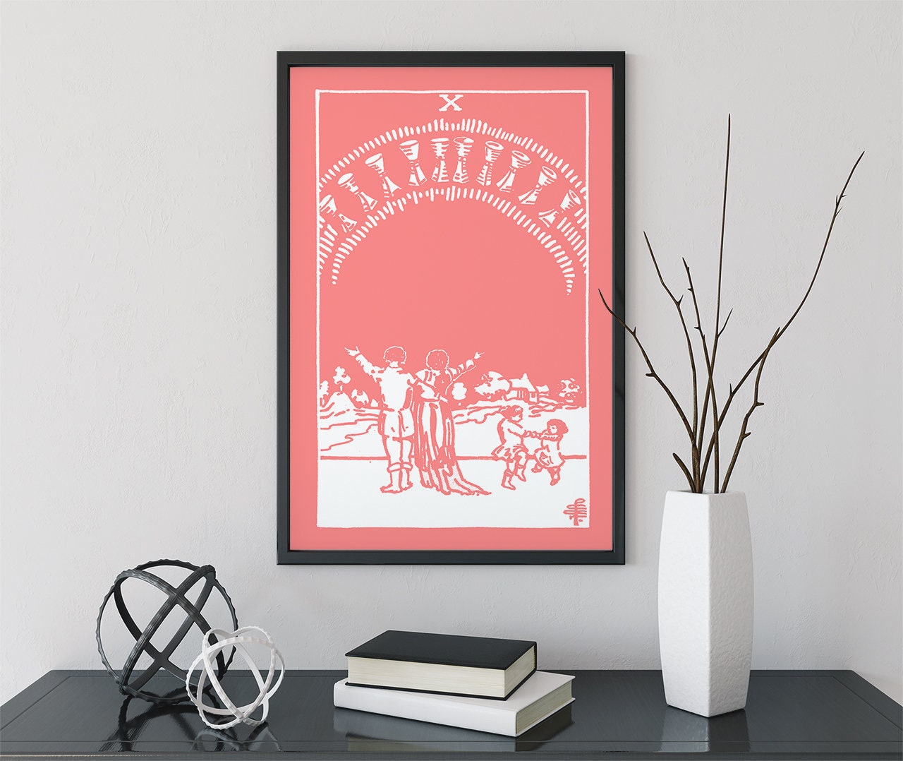 10 of Cups - Tarot Card Print - The Ten of Cups Card Poster, No Frame, showcasing family joy and harmony in vibrant design.