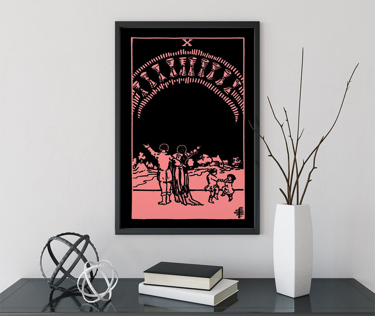 10 of Cups - Tarot Card Print - The Ten of Cups Card Poster, No Frame displayed in a modern home setting.