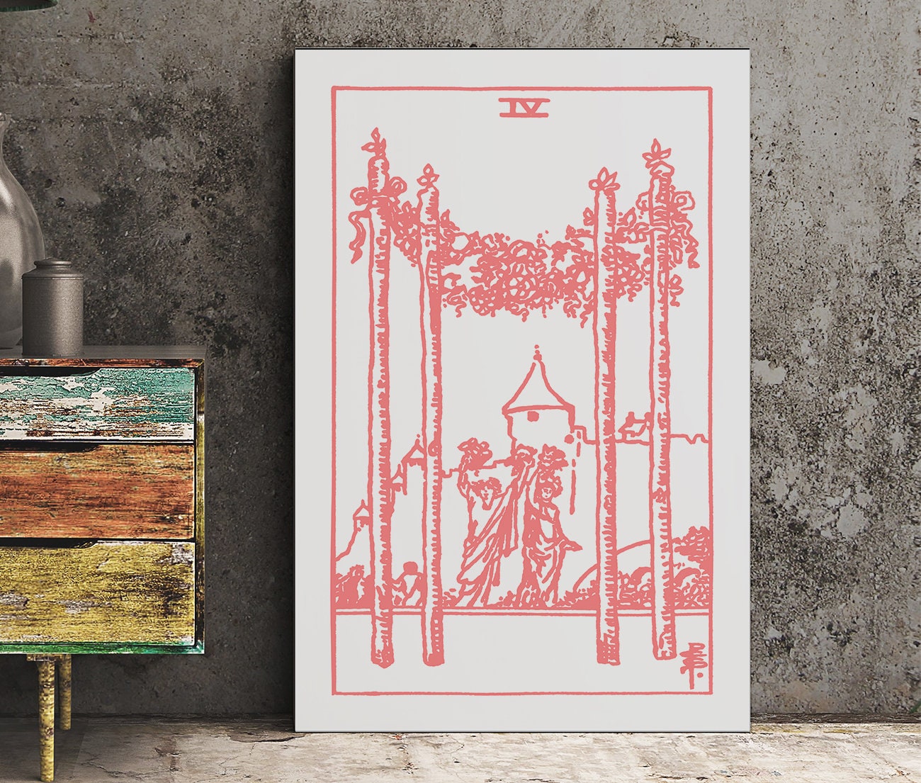 4 of Wands - Tarot Card Print - The Four of Wands Card Poster, No Frame