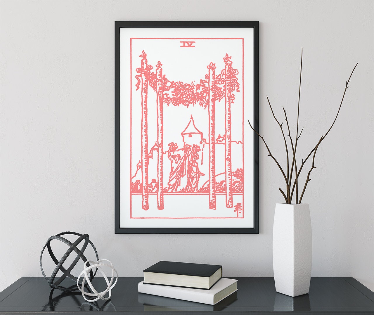 4 of Wands - Tarot Card Print - The Four of Wands Card Poster, No Frame