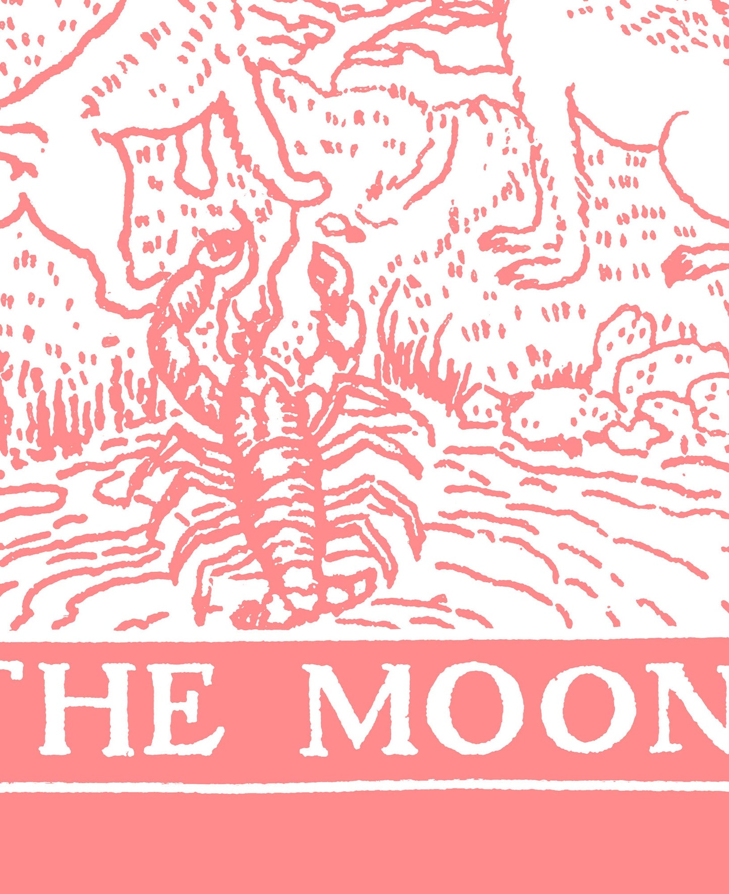 The Moon - Tarot Card Print - The Moon Pink and White Poster, No Frame