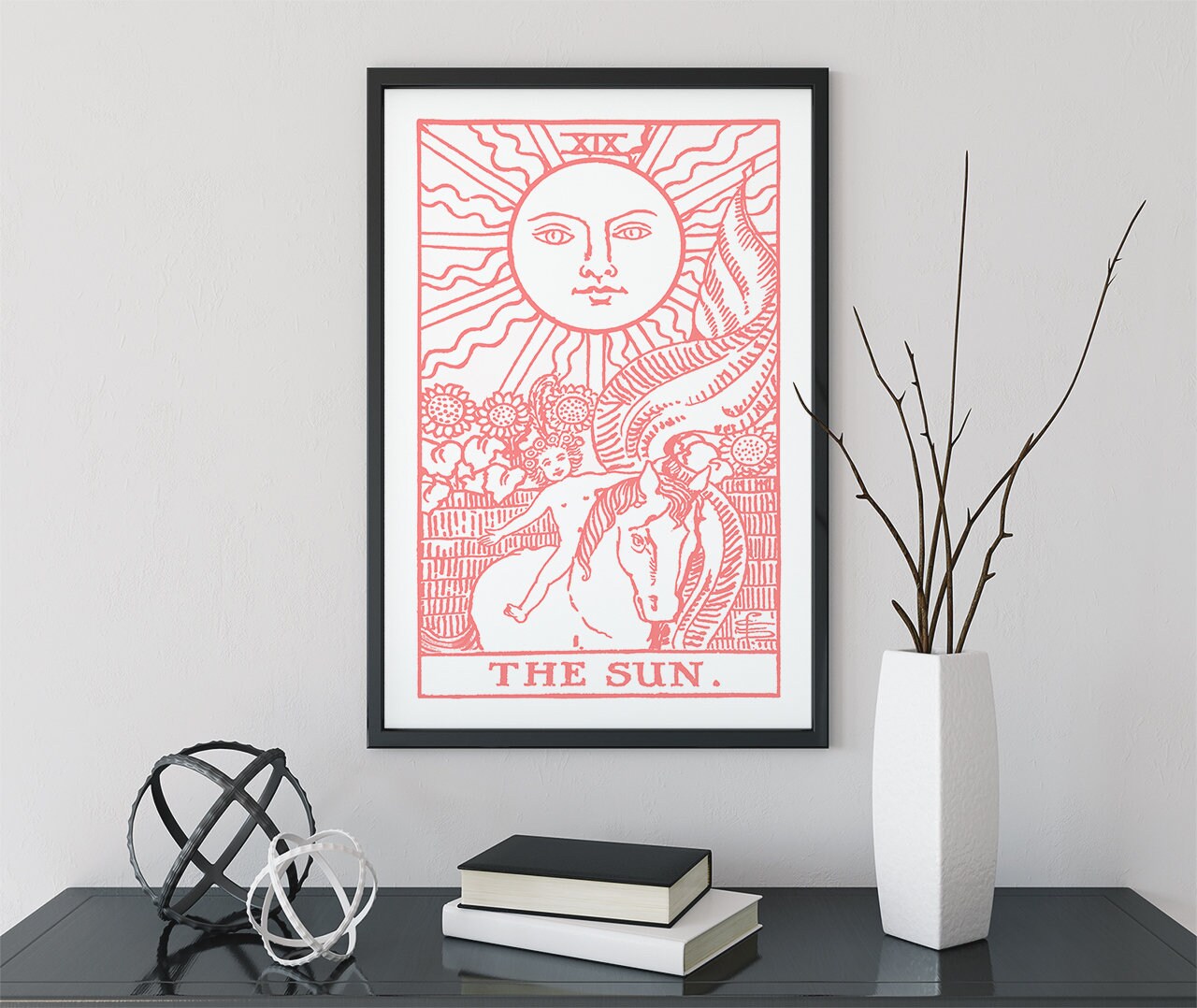 The Sun- Tarot Card Print - The Sun Card Pink and White Poster, No Frame