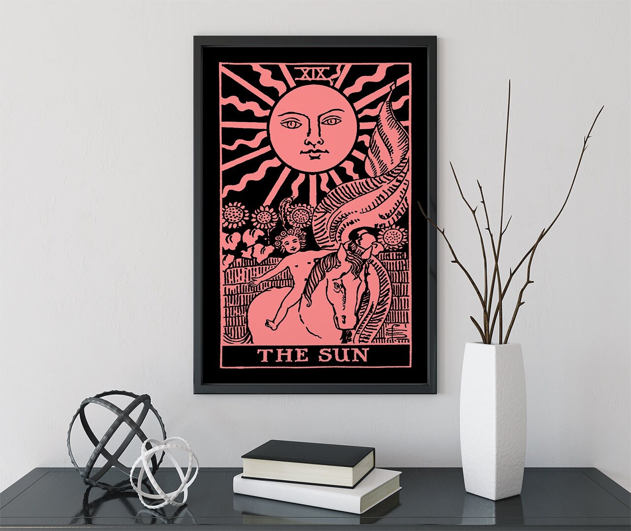 The Sun- Tarot Card Print - The Sun Card Pink and White Poster, No Frame