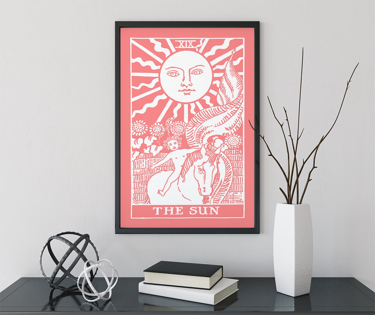 The Sun- Tarot Card Print - The Sun Card Pink and White Poster, No Frame
