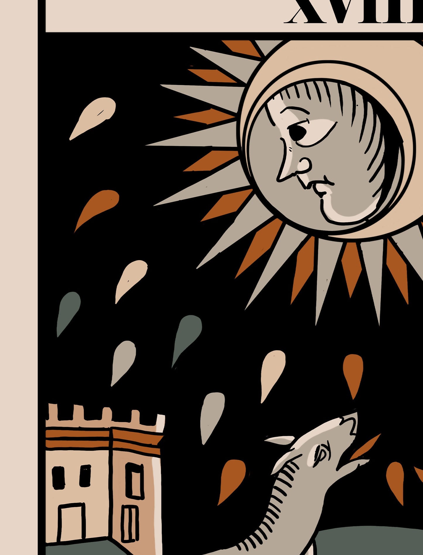 The Moon- Tarot de Marseille Card Print - The Moon Card Neutral Vibe Poster Eclectic Tarot, No Frame