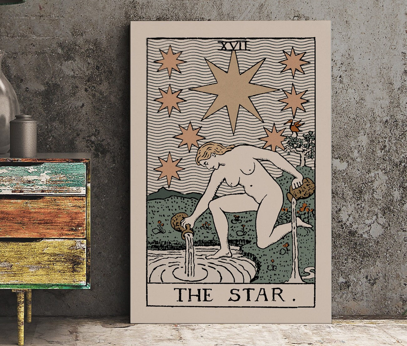 The Star- Tarot Card Print - The Star Card Neutral Vibe Poster Eclectic Tarot, No Frame