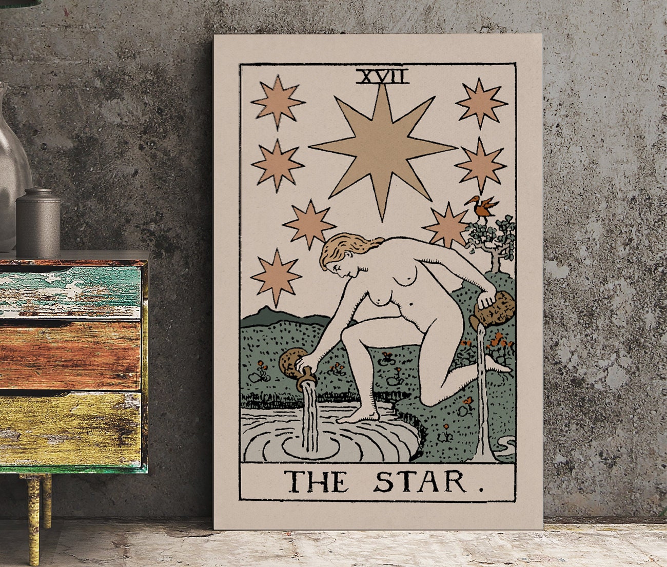 The Star- Tarot Card Print - The Star Card Neutral Vibe Poster Eclectic Tarot, No Frame