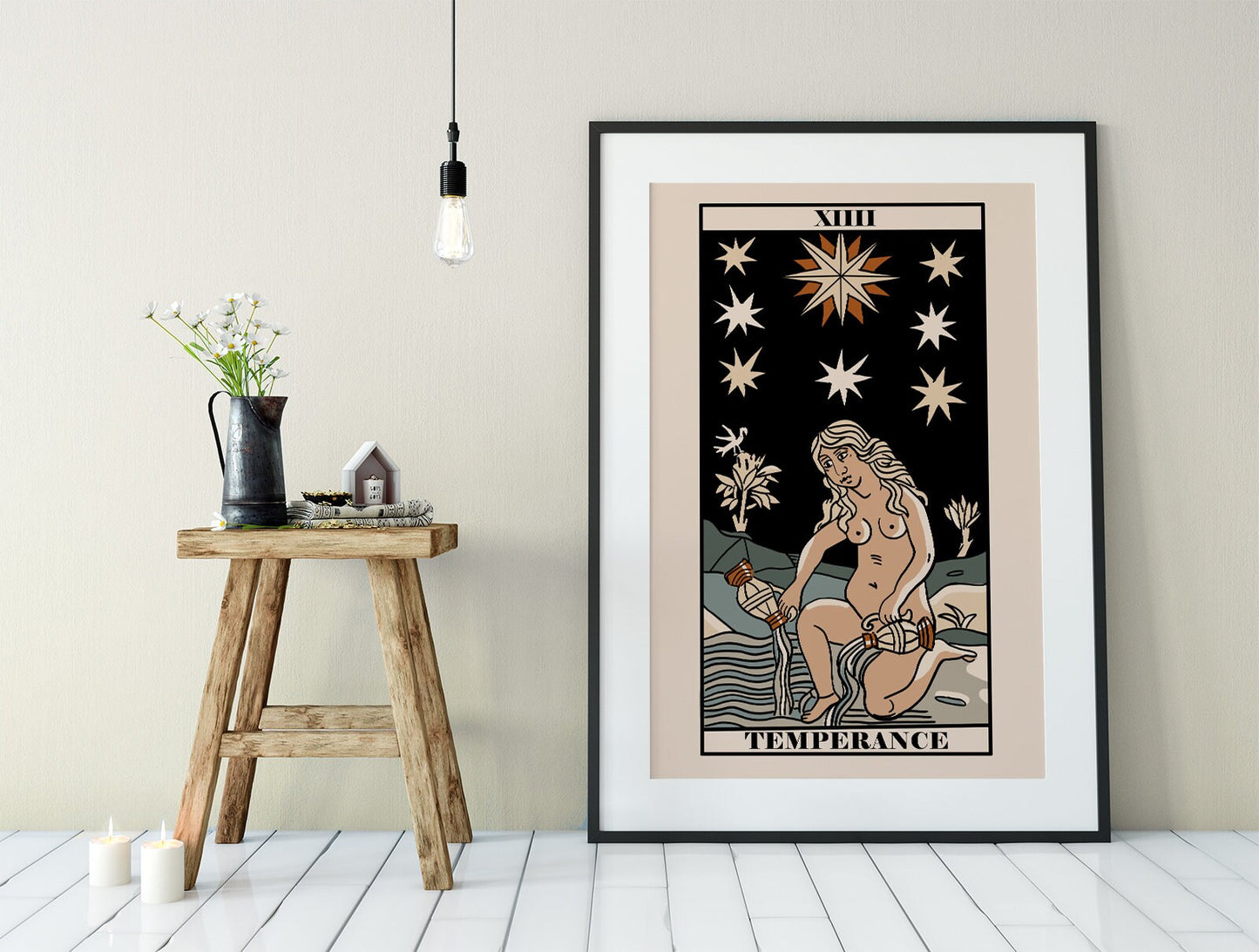 The Star- Tarot de Marseille Card Print - The Star Card Neutral Vibe Poster Eclectic Tarot, No Frame