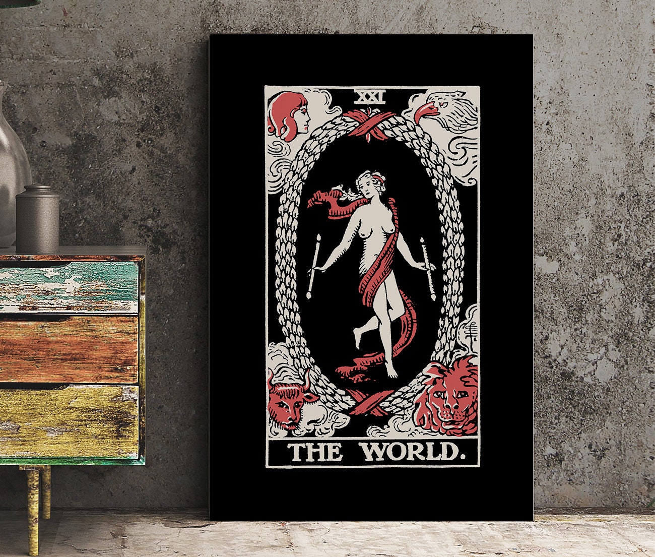 The World - Tarot Card Three Color Print - The World Card 3 Color Poster, No Frame