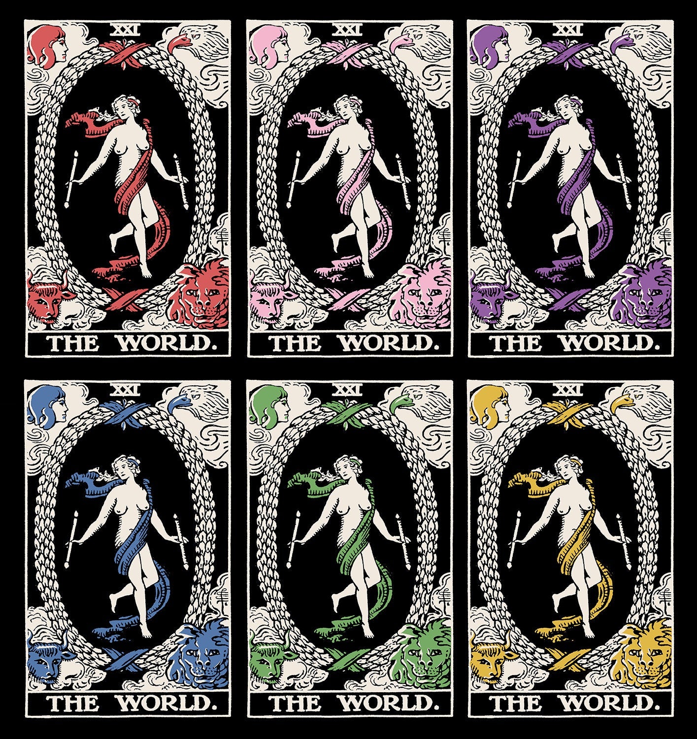 The World - Tarot Card Three Color Print - The World Card 3 Color Poster, No Frame