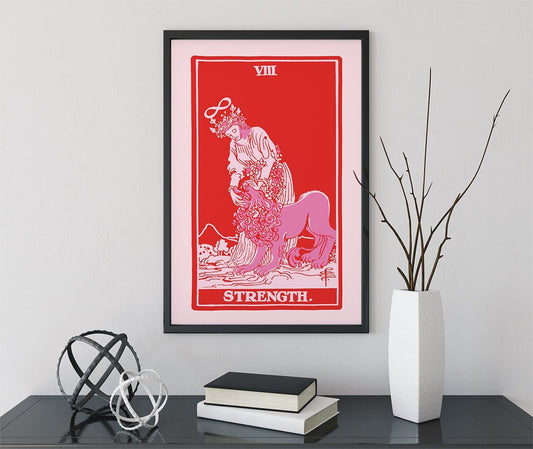 Strength Tarot Card Print Pink And Red Unframed Poster For Tarot Lovers And Home Decor by My Store