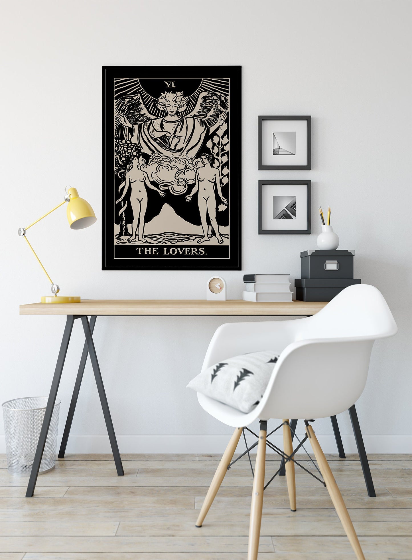 The Lovers - Tarot Card Print - Two Women Lovers Black Card Poster, No Frame