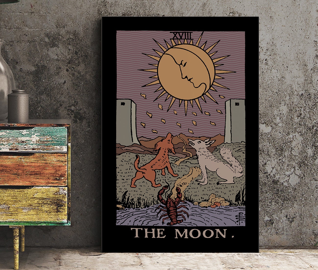 The Moon- Tarot Card Print - The Moon Card Darker Colorway Poster