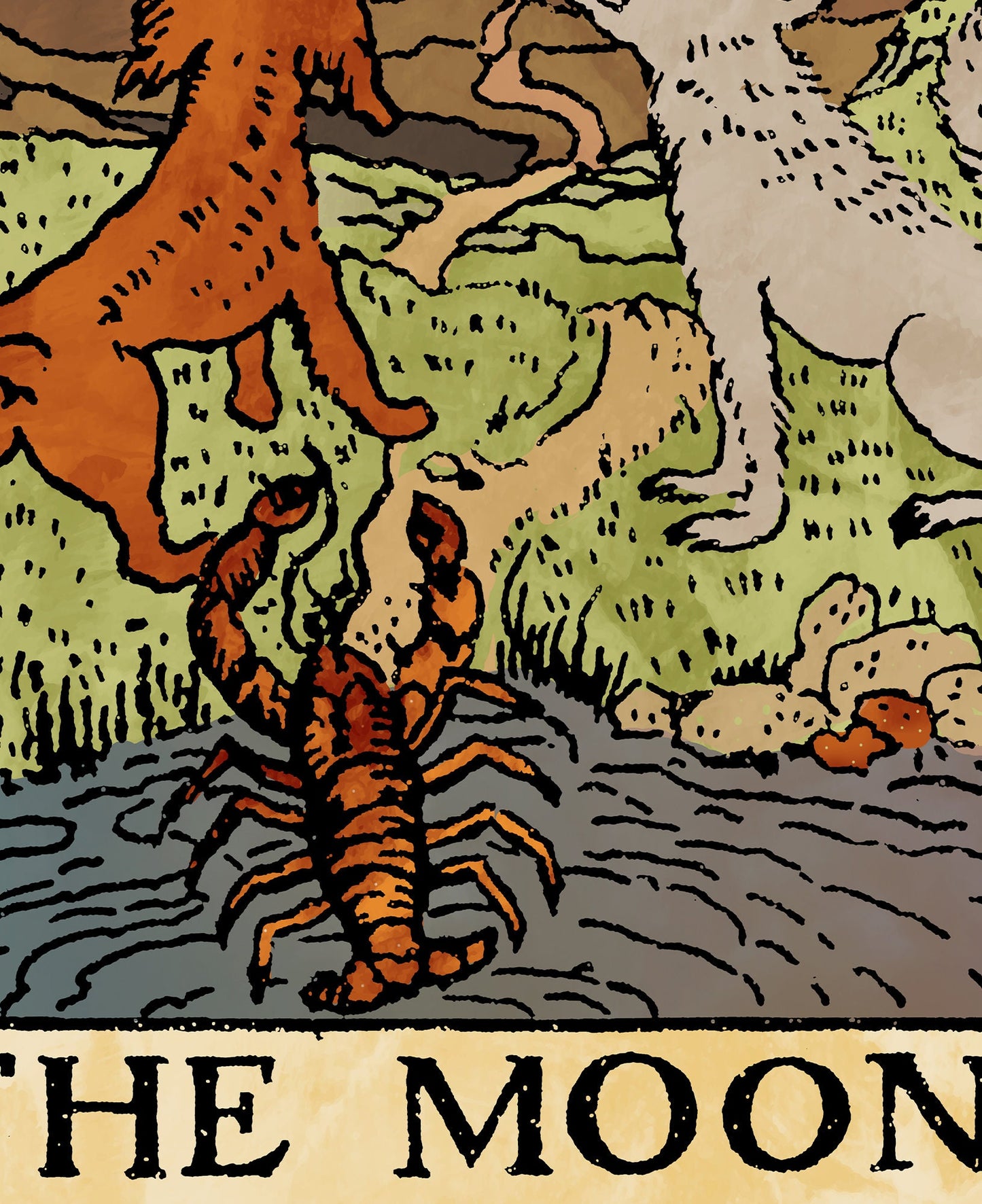 The Moon - Tarot Card Print - The Moon Watercolor Poster, No Frame