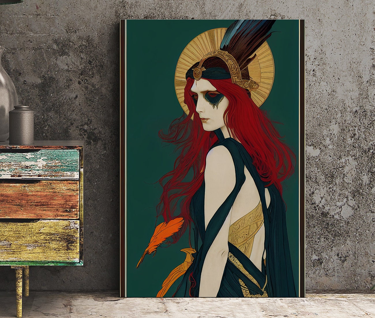 The Morrigan Poster, Warrior Goddess Print in the style of Mucha, No Frame