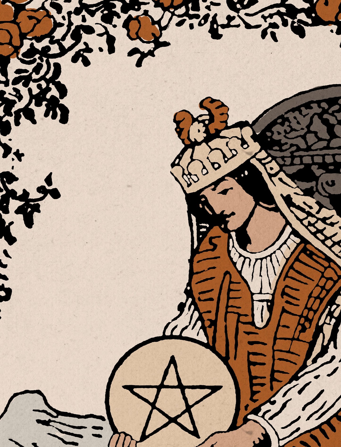 The Queen Of Pentacles- Tarot Card Print - The Queen Of Coins Card Neutral Vibe Poster Eclectic Tarot, No Frame