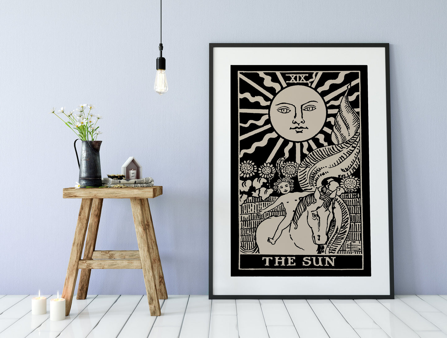 The Sun- Tarot Card Print - The Sun Card Black Poster, No Frame