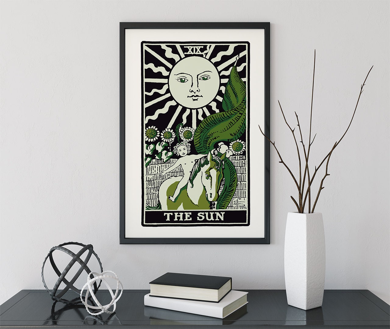 The Sun- Tarot Card Print - The Sun Card Emerald Green and Black Poster, No Frame