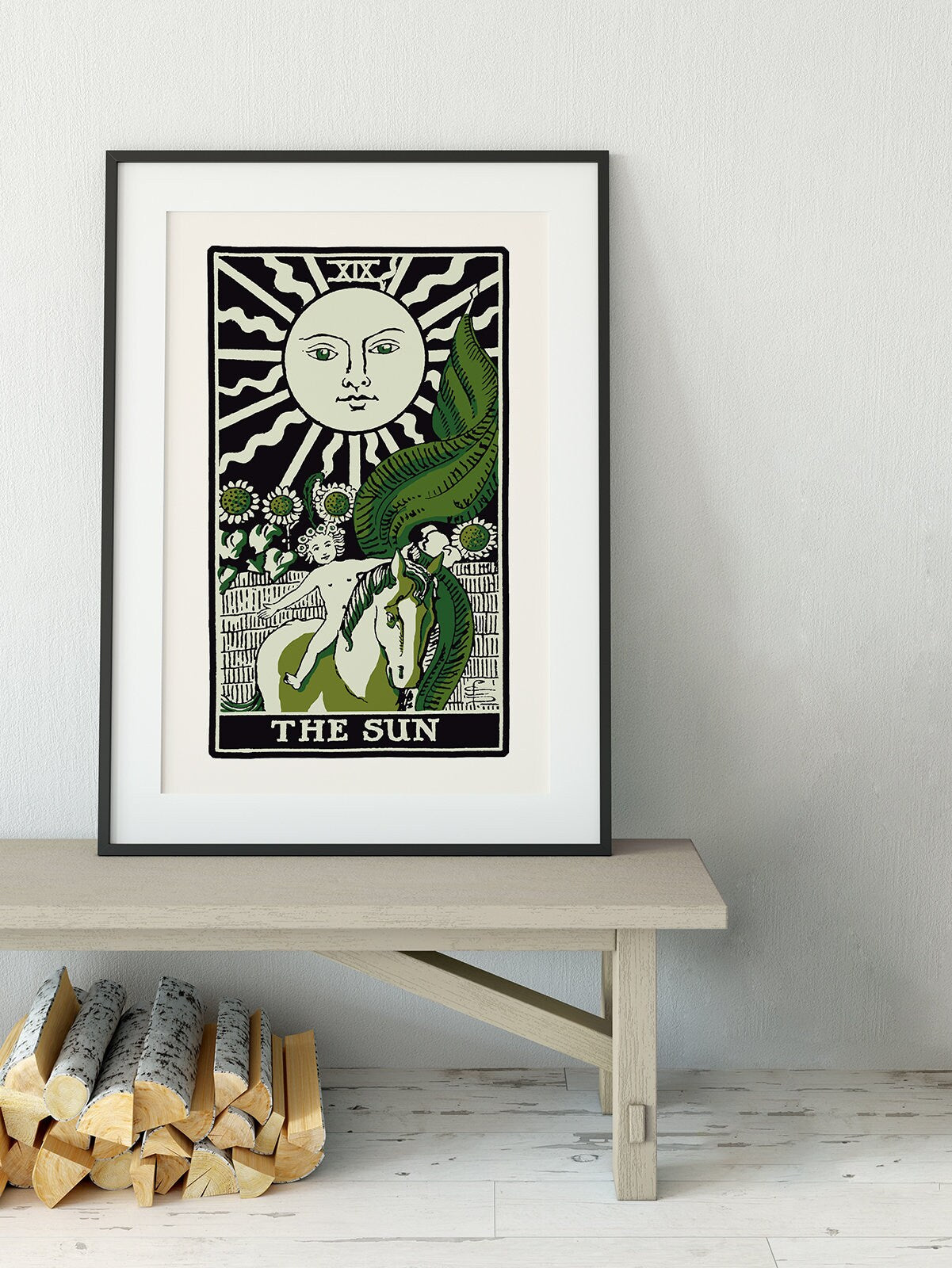 The Sun- Tarot Card Print - The Sun Card Emerald Green and Black Poster, No Frame