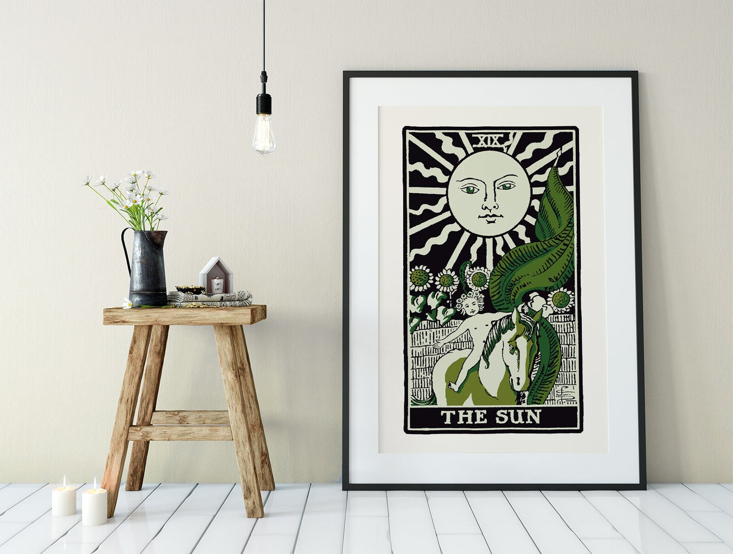The Sun- Tarot Card Print - The Sun Card Emerald Green and Black Poster, No Frame