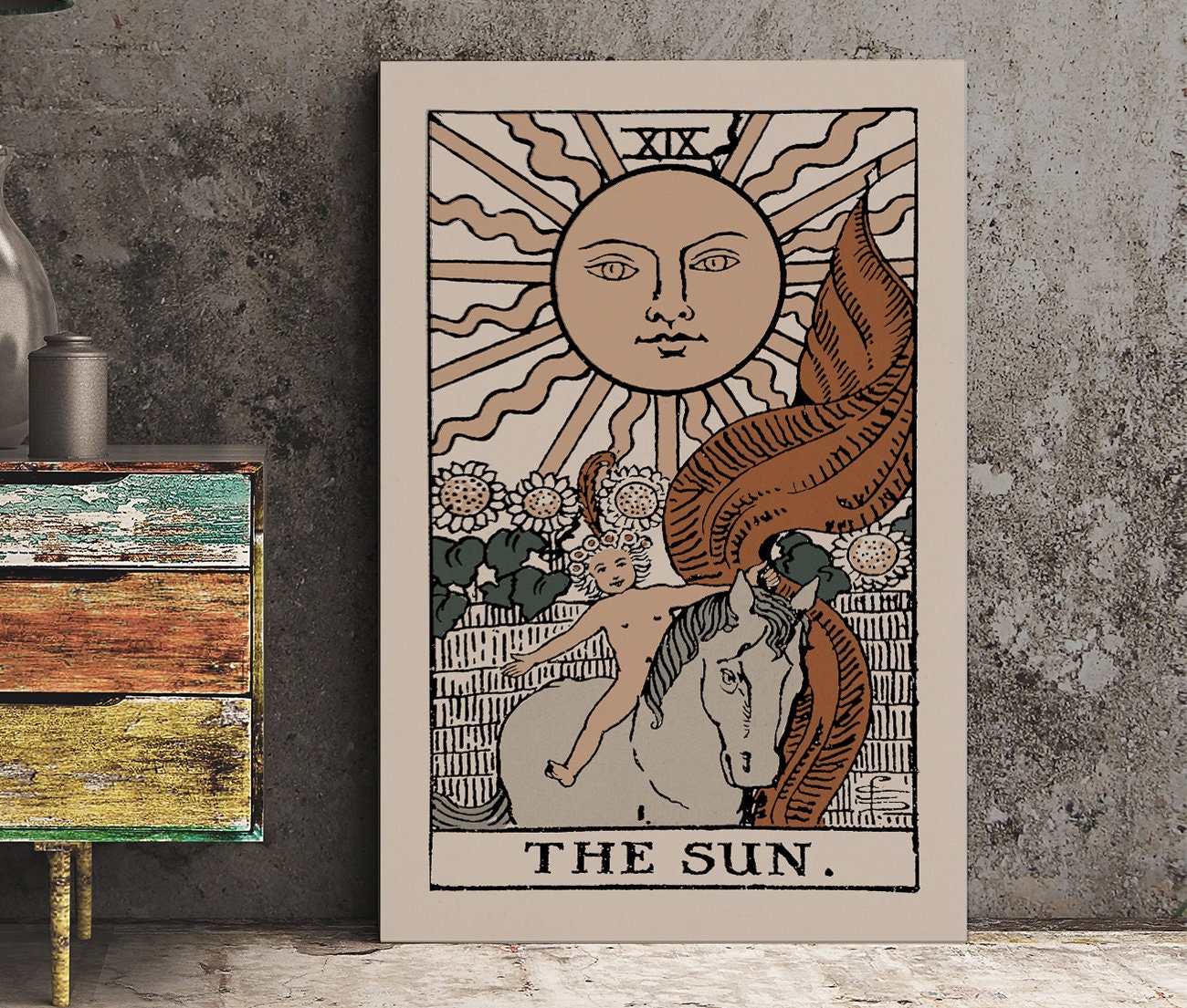 The Sun- Tarot Card Print - The Sun Card Neutral Vibe Poster Eclectic Tarot, No Frame