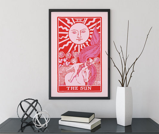 The Sun Tarot Card Print Unframed Pink And Red Poster For Positive Energy And Joy by My Store
