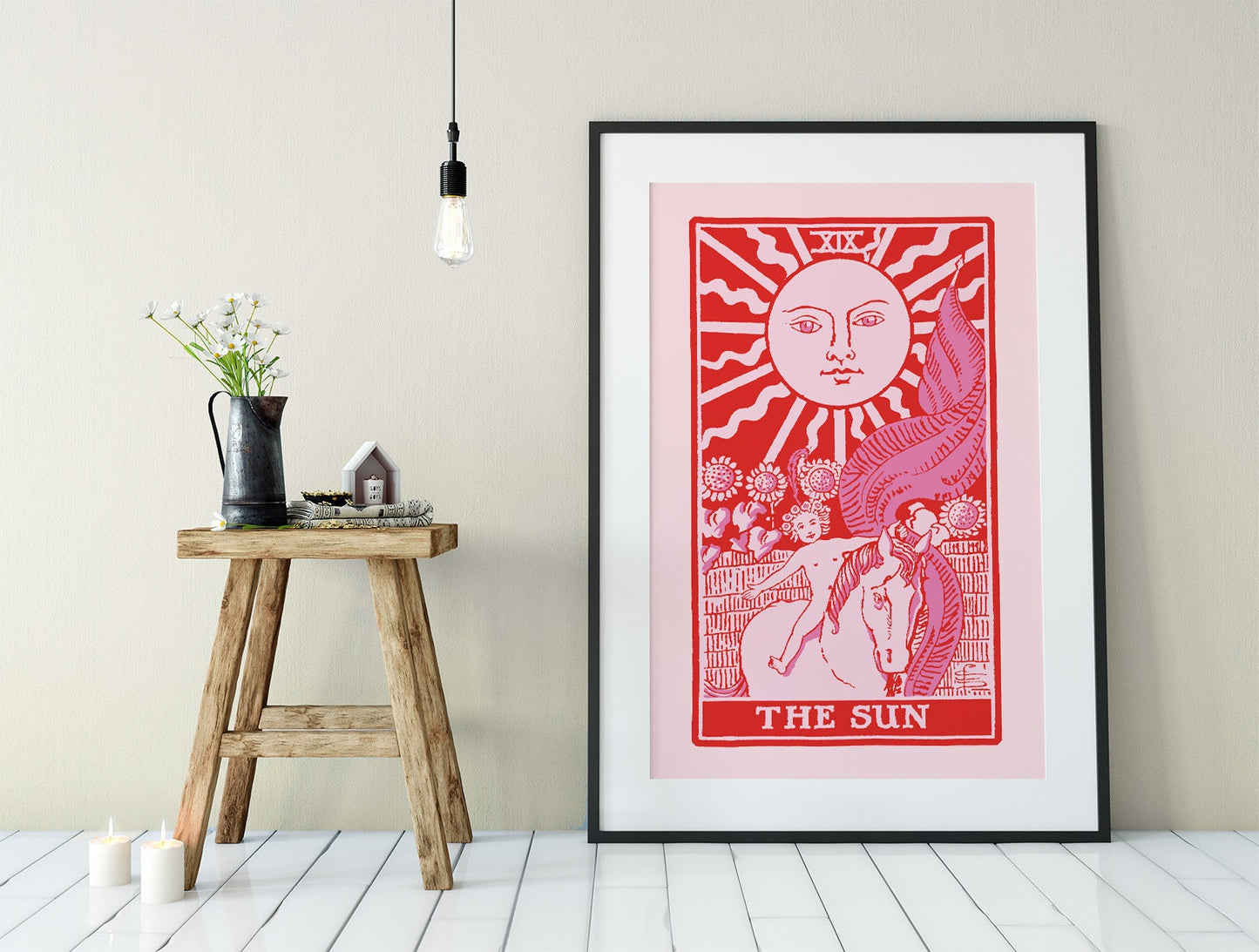 The Sun- Tarot Card Print - The Sun Card Pink and Red Poster, No Frame
