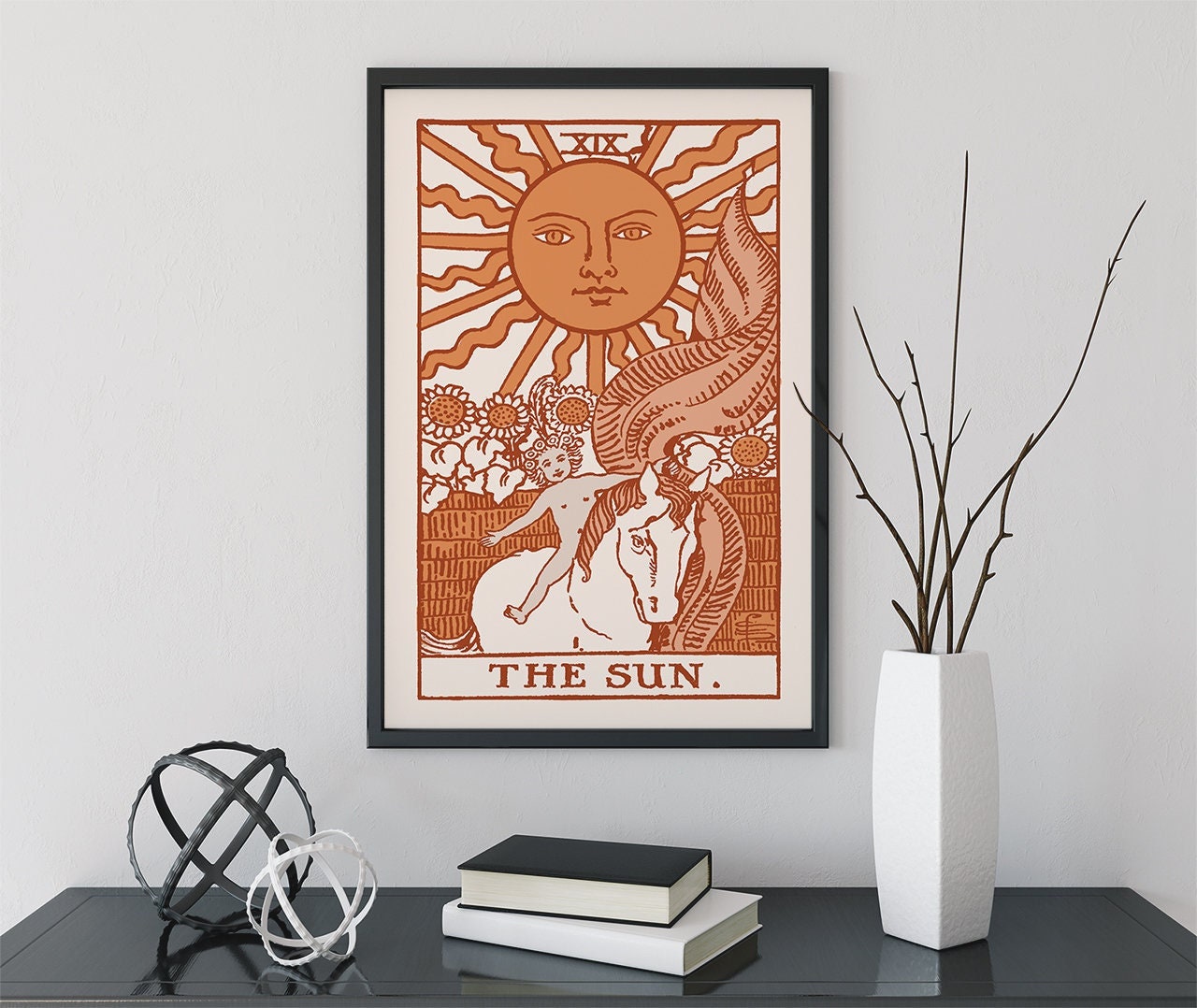 The Sun- Tarot Card Print - The Sun Card Warm Color Scheme Poster, No Frame