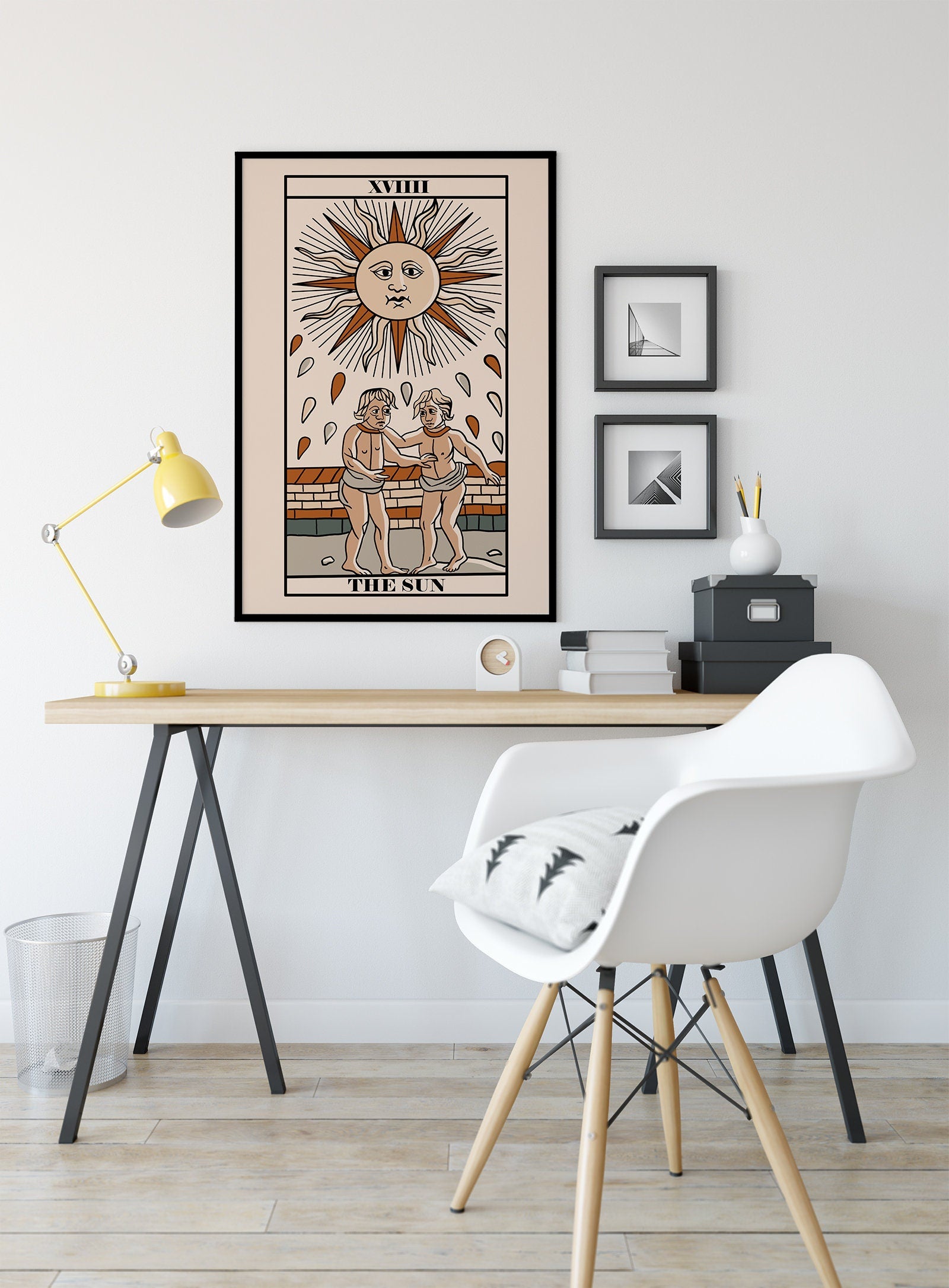 The Sun- Tarot de Marseille Card Print - The Sun Card Neutral Vibe Poster Eclectic Tarot, No Frame