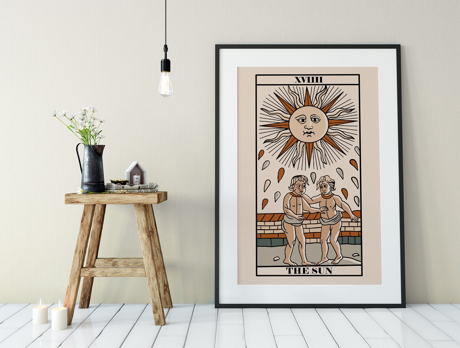 The Sun- Tarot de Marseille Card Print - The Sun Card Neutral Vibe Poster Eclectic Tarot, No Frame