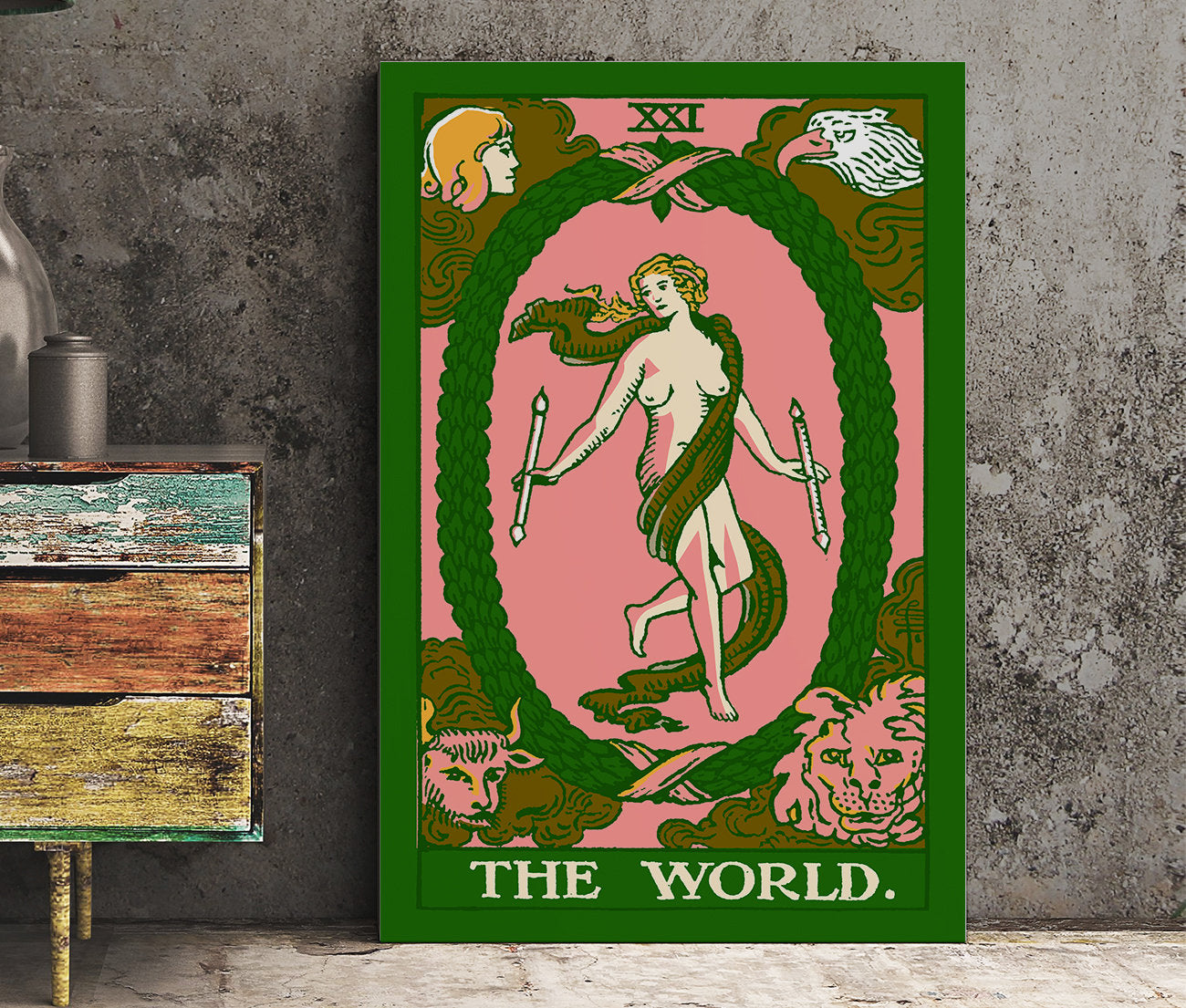 The World - Tarot Card Print - The World Card Bubblegum Goth punk Pop Art Poster, No Frame