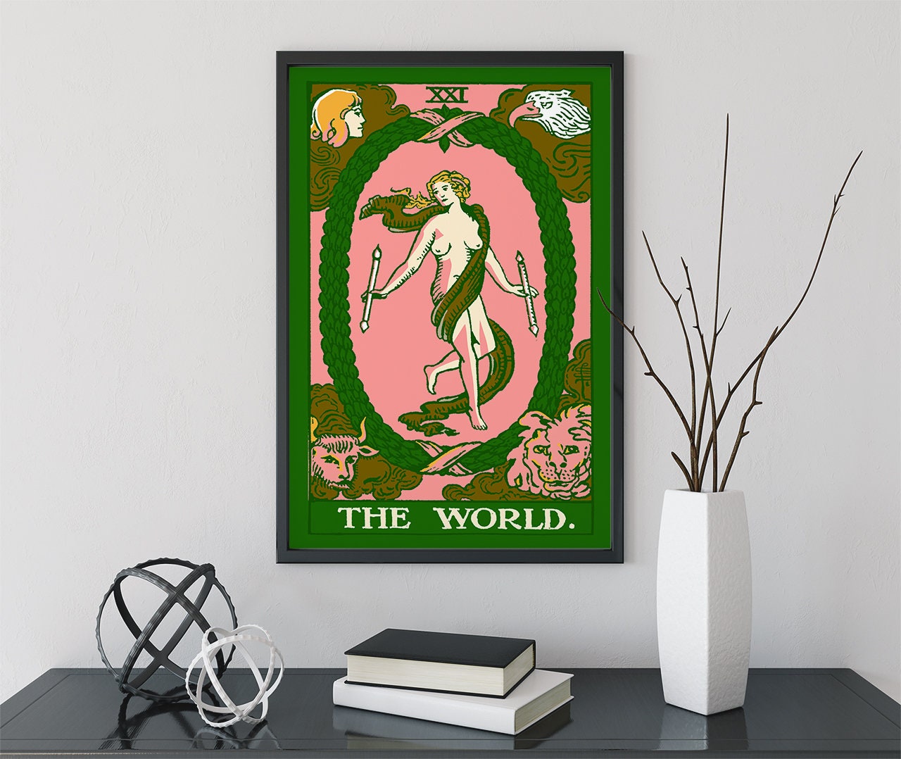 The World - Tarot Card Print - The World Card Bubblegum Goth punk Pop Art Poster, No Frame