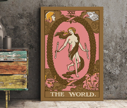 The World - Tarot Card Print - The World Card Neapolitan Goth punk Pop Art Poster, No Frame