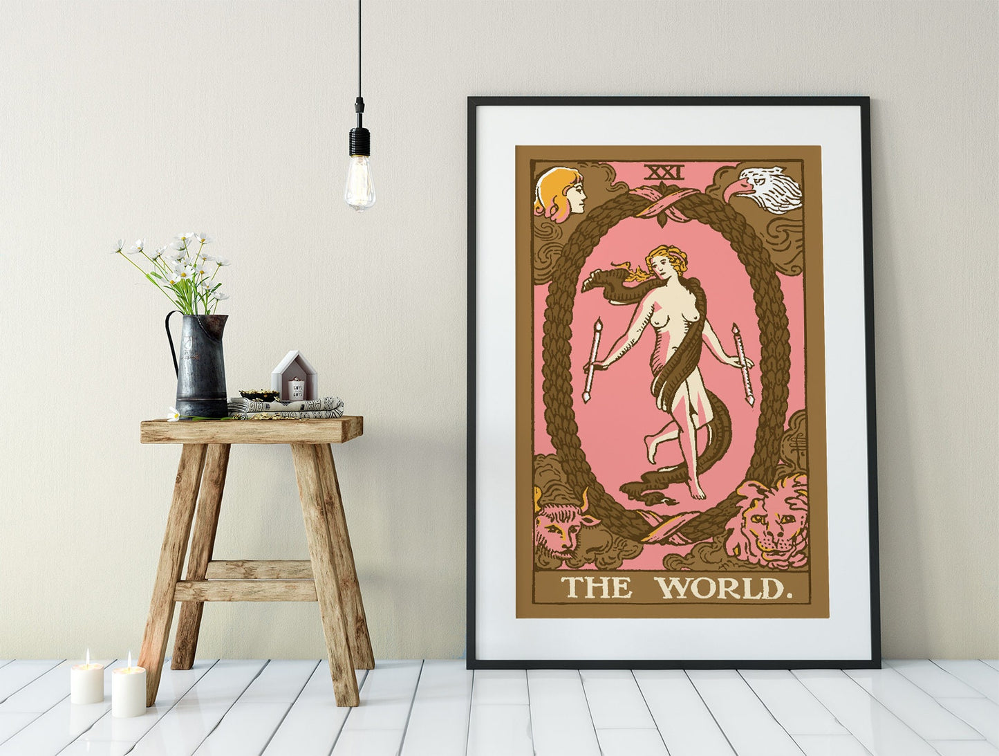 The World - Tarot Card Print - The World Card Neapolitan Goth punk Pop Art Poster, No Frame